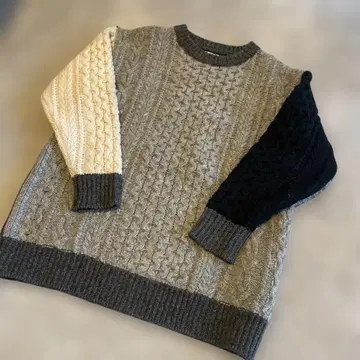 빔즈 보이 케이블 니트 스웨터 그레이 블랙 아이보리