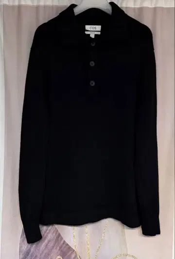 COS 코스 레귤러 울 캐시미어 롱 니트 피케 셔츠 블랙