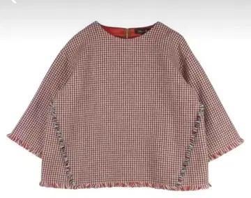 드로어 트위드 글렌체크 프린지 블라우스