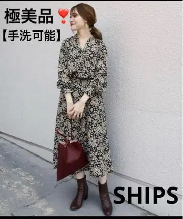 SHIPS 블랙 플라워 무늬 롱 원피스