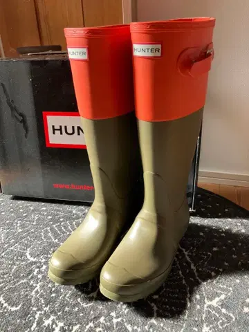 HUNTER 장화 올리브 오렌지 24cm