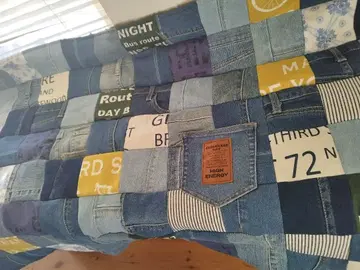 No.1307 핸드메이드 담요 데님 리메이크 패치워크