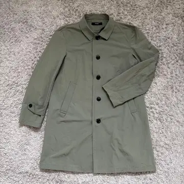 남성용 스탠 칼라 가벼운 코트 비즈니스 카키 그린 면 오피스