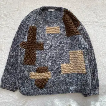 빈티지 남성용 패치워크 니트 스웨터 그레이 핸드메이드 구제 의류
