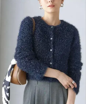 SHIPS: 라메 니트 가디건 희귀한 네이비 색상!