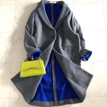 새상품급 엔폴드 바이컬러 배색 코쿤 울 코트 그레이 블루 38