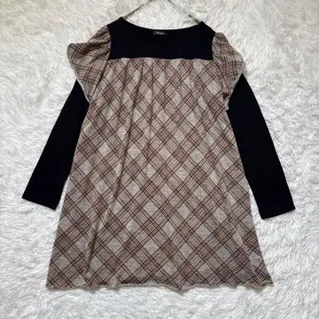 [미뇽] 체크 무늬 절개 튜닉 긴팔 L 가을/겨울 루즈핏 실루엣