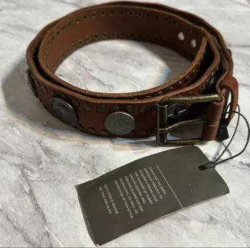 아르마니 익스체인지 코인 장식 소가죽 스터드 가죽 벨트 브라운