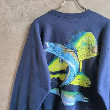 00s 열대어 맨투맨 네이비 물고기 피쉬 크루넥