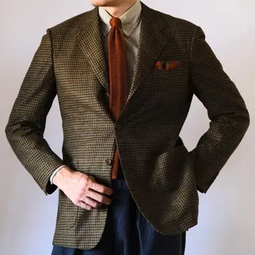 CANALI 카키 캐시미어 플란넬 체크 자켓 48