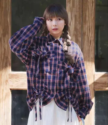 kutir 리본 체크 블라우스