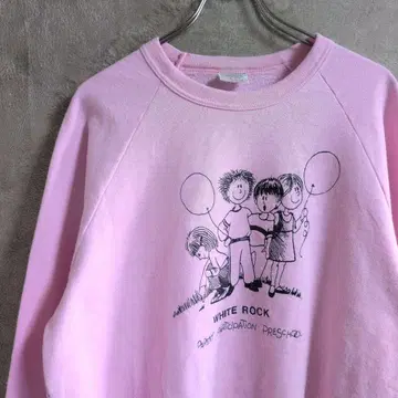 80년대 레어 퍼니 맨투맨 핑크 빈티지 아트