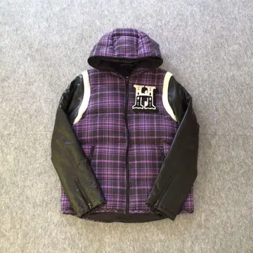 Hurley 하 다운 자켓 후디 퍼플 체크 무늬 로고 자수