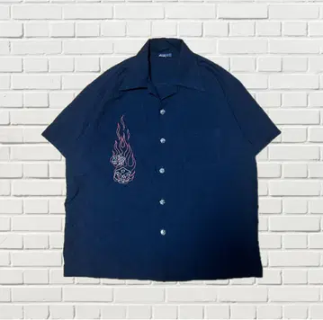 00년대 빈티지 프레임 자수 반팔 셔츠 블랙