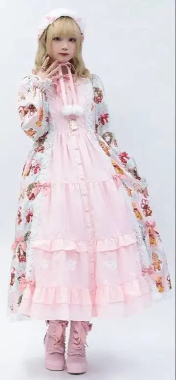 axes femme Chalmiere 크리스마스 패턴 원피스 ( 핑크 )