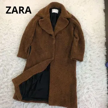 ZARA 테디베어 코트 보아 코트 롱 기장 여배우 옷깃 카멜 브라운 S