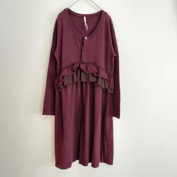 sunaokuwahara 프릴 절개 플레어 원피스 M 와인 레드