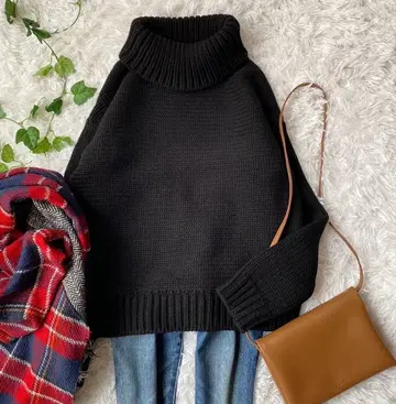 CLANE 터틀넥 니트 38 울 혼방 블랙