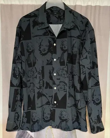 ciao 차오 마릴린 몬로 프린트 오픈 카라 셔츠 블랙