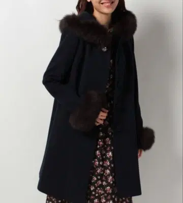 새상품급 레스 빠세 후드 부착 A라인 코트 네이비