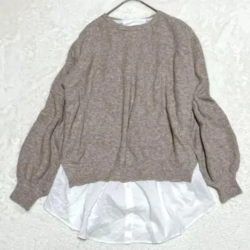 긴팔 레이어드 니트 도킹 크루넥 베이지 깔끔 고급