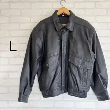 천연 가죽 가죽 자켓 L 빈티지 안감 기하학 패턴 라이더스 블루종