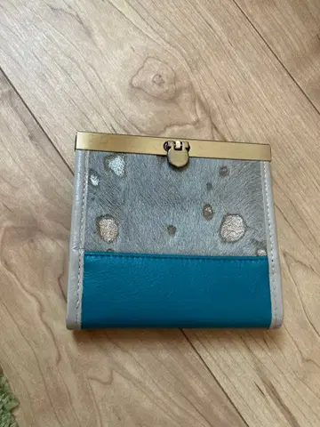 미사용 새상품 핸드메이드 가죽 접이식 지갑 그레이와 파랑