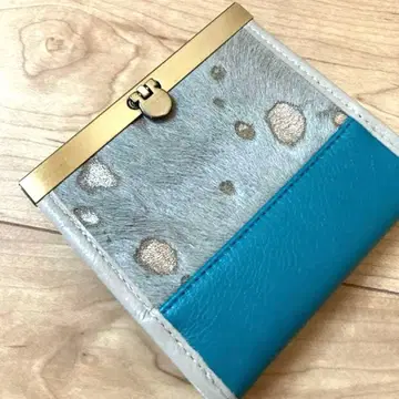 미사용 새상품 핸드메이드 가죽 접이식 지갑 그레이와 파랑