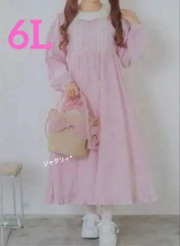 시마무라 아오키 미사코 마론 크림 원피스 핑크 플러스 사이즈 6L