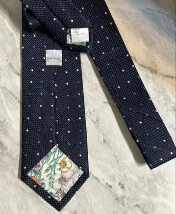폴스미스 멀티 도트 플로럴 꽃무늬 실크 100% 넥타이 네이비
