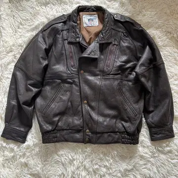 빈티지 가죽 플라이트 자켓 짧은 문장 브라운 M 천연 가죽