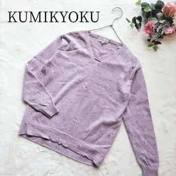 [쿠미쿄쿠] 여성용 긴팔 니트 스웨터 퍼플 양모 캐시미어 혼방 XS