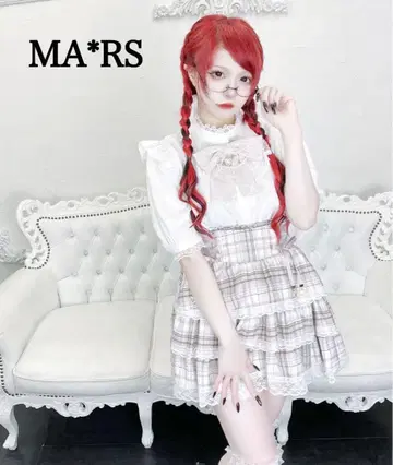 MARS 프리메로 허리 레이스업 3단 프릴 스커트 핑크
