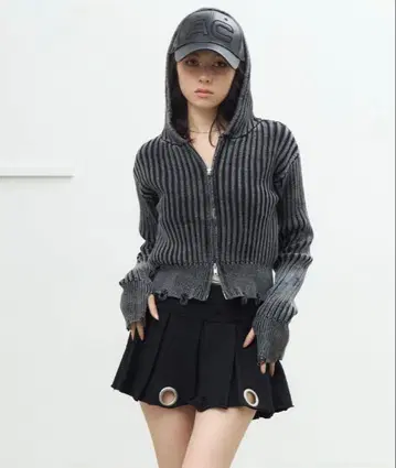 ACLENT 피그먼트 리브 니트 집업 후디 니트 후드티