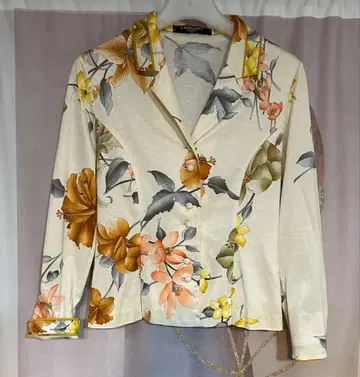 레오나르 FASHION 하이비스커스 꽃무늬 면 테일러드 자켓