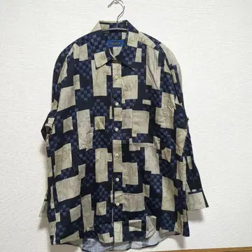 PAO CLUB 올 패턴 기하학 패턴 긴팔 셔츠 남성용 M 레트로