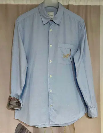 폴스미스 멀티 스트라이프 도그 자수 코튼 드레스 셔츠 블루