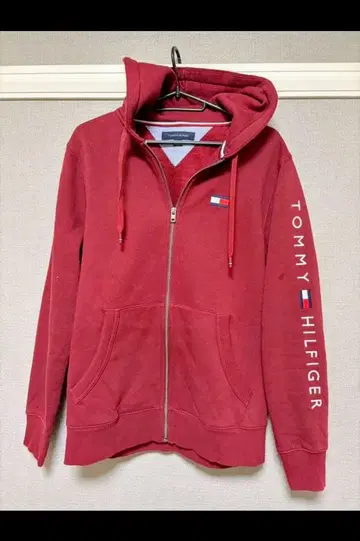 TOMMY HILFIGER 풀 집업 후드티 레드