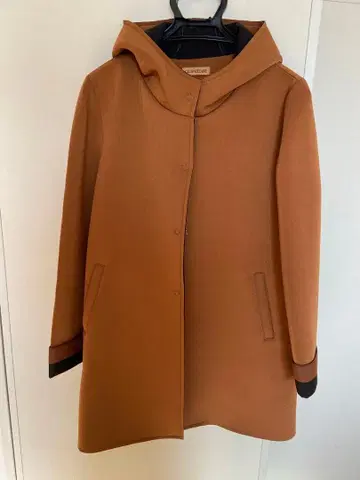브라운 후드 부착 롱 코트 M 사이즈