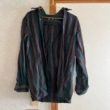 레귤러 카라 셔츠 스트라이프 그린 x 그레이 x 브라운