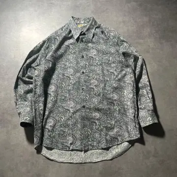 빈티지 올 패턴 페이즐리 코튼 그린 아트 패턴 셔츠
