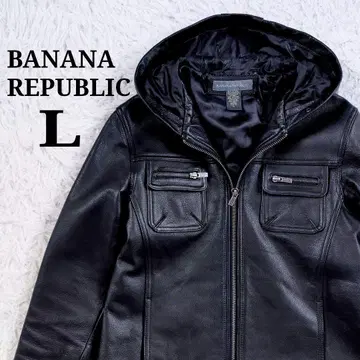 [ 천연 가죽 ] BANANA REPUBLIC 가죽 후드티 자켓 블랙
