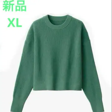 MUJI 세탁 가능한 하찌 숏 기장 크루넥 스웨터 여성 XL 그린