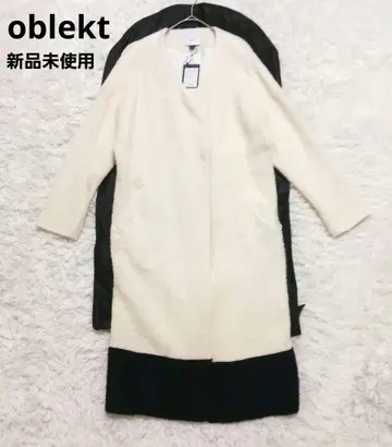 미사용 새상품 오블렉트 화이트 바이컬러 롱 코트 루즈핏