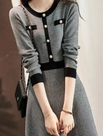 새상품급 하운드투스 체크 패턴 롱 원피스 S 사이즈