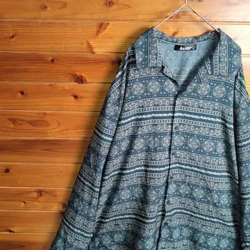 긴팔 셔츠 패턴 셔츠 페이즐리 무늬 그린 L 기하학 패턴 캐주얼 엘레강트