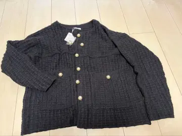 Emma Taylor 펄 버튼 트위드 니트 가디건 블랙