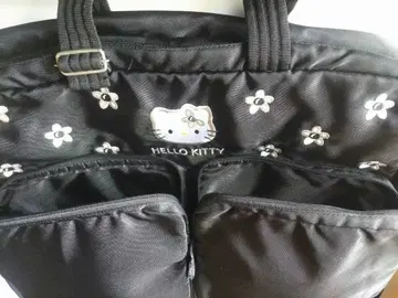 레트로 HELLO KITTY 꽃무늬 자수 보스턴 백 블랙