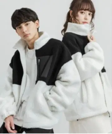 오버 사이즈 보아 플리스 블루종 집업 자켓