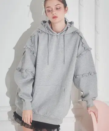 Lovilyn 프릴 속기모 바부미 후드티 그레이